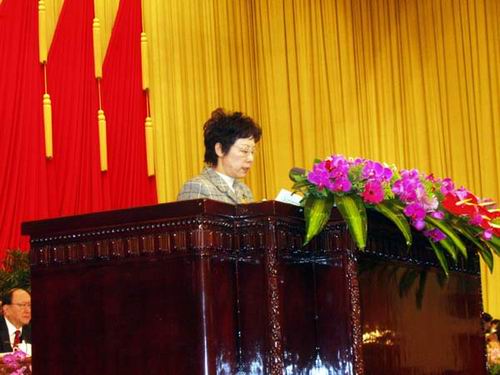 图为严隽琪副主席代表民进中央作题为《大力推进生态家园富民工程》的发言