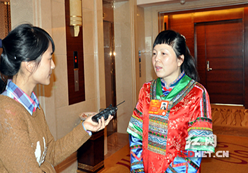 (第十二届全国人大代表沈绿叶接受红网专访。)