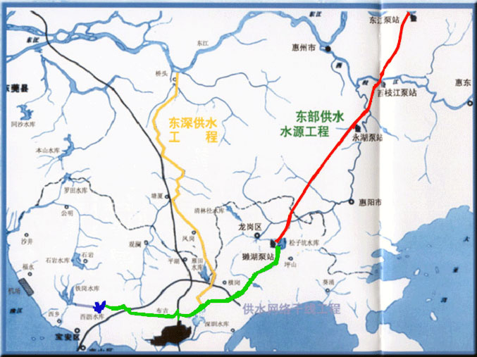 优质东江水经105km长的箱涵、隧洞、渡槽源源不断地流入西沥水库